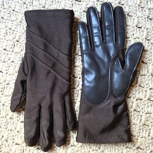 Isotoners Brand Brown Gloves Stretch w/ Faux Leather Small